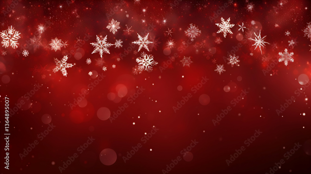 A festive flurry of snowflakes dances on a rich crimson backdrop, evoking the magic of a winter's night with shimmering bokeh lights. A festive flurry of snowflakes dances on a rich crimson backdrop, evoking the magic of a winter's night with shimmering bokeh lights.