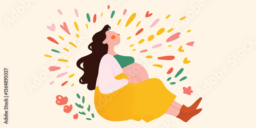 A radiant, expectant mother with a blossoming belly, basking in the glow of love and anticipation. The artistic rendering bursts with color, symbolizing joy, growth.