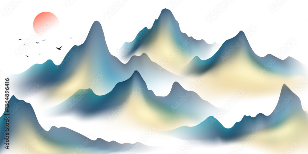 Modern design vector illustration of beautiful Chinese ink landscape painting. Modern design vector illustration of beautiful Chinese ink landscape painting.