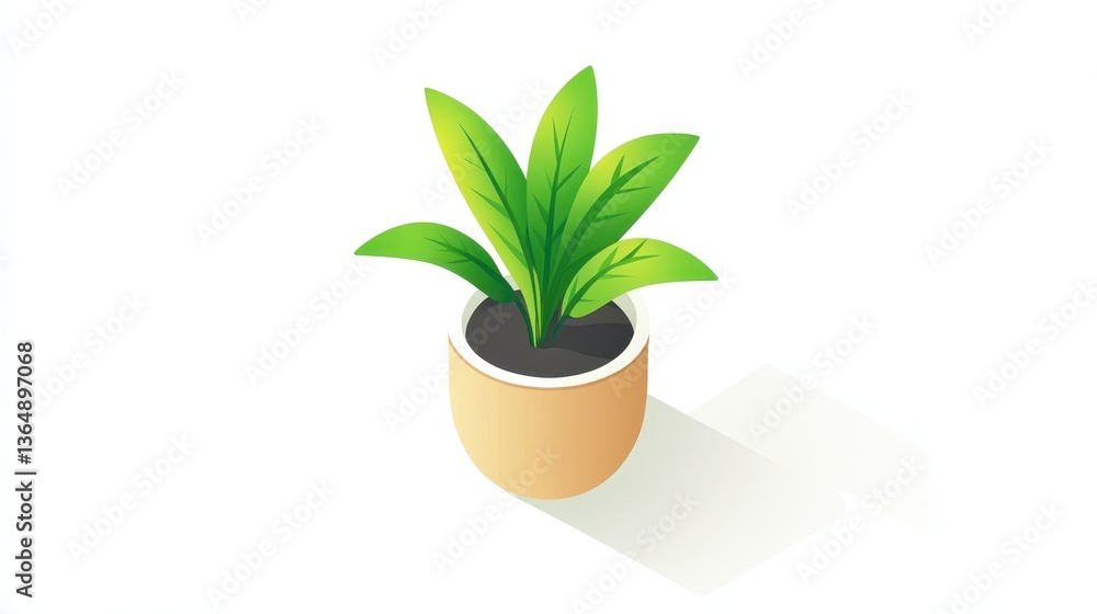 Fototapeta premium A vibrant green indoor plant is housed in a simple, stylish pot. The plant enhances the freshness of a minimalistic interior setting, creating a calming atmosphere