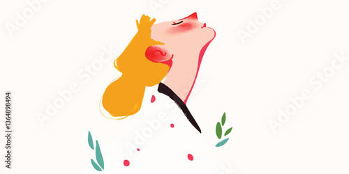A digital illustration of a woman in profile, looking upward with a look of serenity and contentment, perhaps embracing a moment of tranquility.