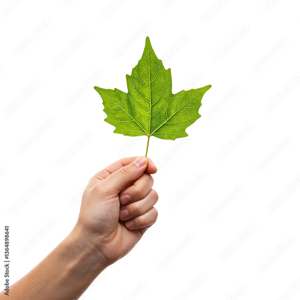 Close up of a childs hand delicately holding a vibrant green leaf symbolizing youth and nature Close up of a childs hand delicately holding a vibrant green leaf symbolizing youth and nature