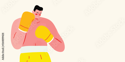 An illustration of a boxer, poised and ready to fight, embodies the energy of combat sports. The artwork captures the strength and readiness of a fighter. 