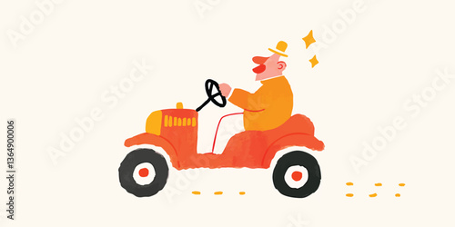 An illustration of a joyful driver in an old-fashioned car, conveying a sense of nostalgia and adventure.