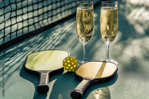 Pickleball Celebration with Champagne Glasses.