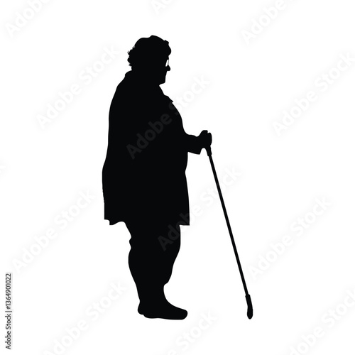 Obese old age woman silhouette vector flat graphic illustration