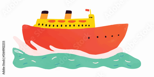 A vibrant illustration of a passenger ship cruising on turquoise waves. The image evokes a sense of adventure, the open ocean, and the joy of travel.