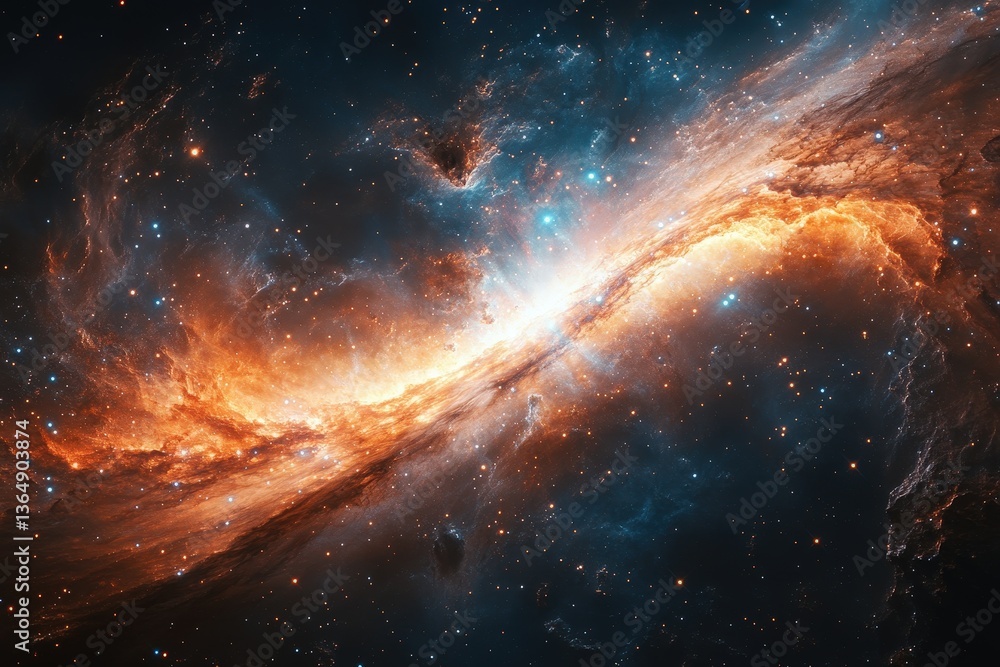 Fototapeta premium Expansive Cosmic Void Illuminated by Vibrant Streaks of Light and Energetic Colors in the Depths of the Universe