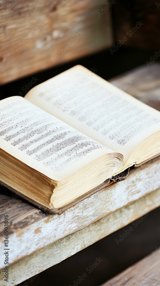 Fototapeta premium Open book resting on wooden steps