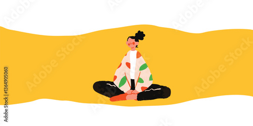 A stylish woman, lost in serene contemplation, adopts a yoga pose, embodying mindfulness. A bright and refreshing visual, perfectly encapsulating the essence of relaxation, peace, and inner balance.