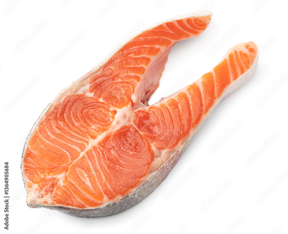 slice of raw fish, salmon, trout, steak, isolated on white background, clipping path slice of raw fish, salmon, trout, steak, isolated on white background, clipping path