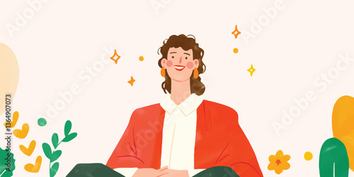A stylized illustration of a person sitting peacefully, radiating a sense of inner peace, contentment, and mindfulness.