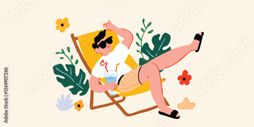 A relaxed person basking in the sunlight while enjoying a refreshment, embodying leisure and tranquility.