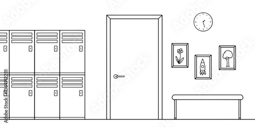 School corridor lobby graphic black white interior sketch illustration vector 