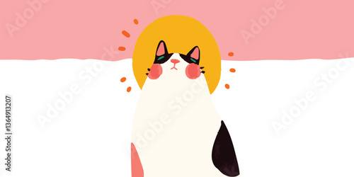 A serene illustration of a calico cat basking under a warm sun, radiating tranquility and serenity.