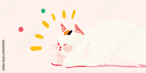 A cute cat dreams under the colorful light, with the gentle hues of the soft color background. It evokes the peace and serenity that every person deserves.