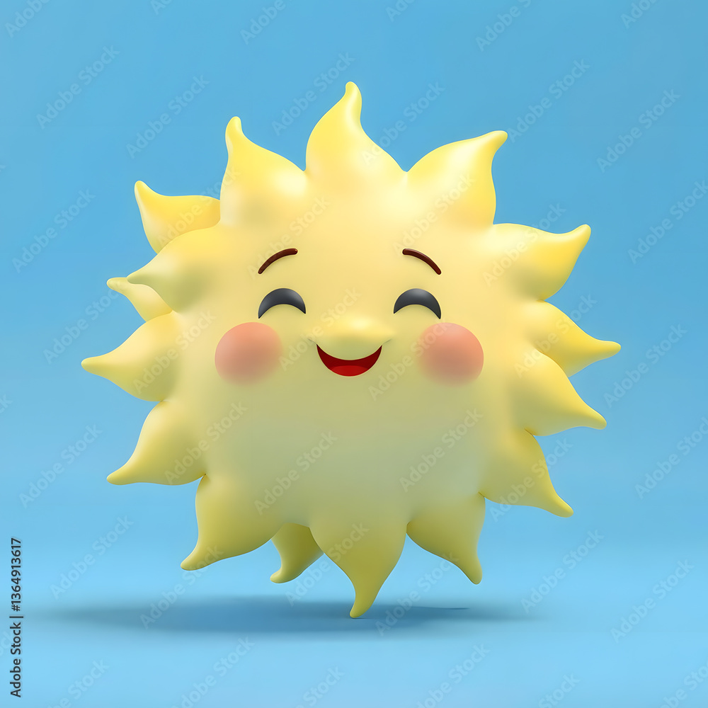 sun cartoon character as creatively designed single illustration, featuring pliable forms and a soft contrast color background