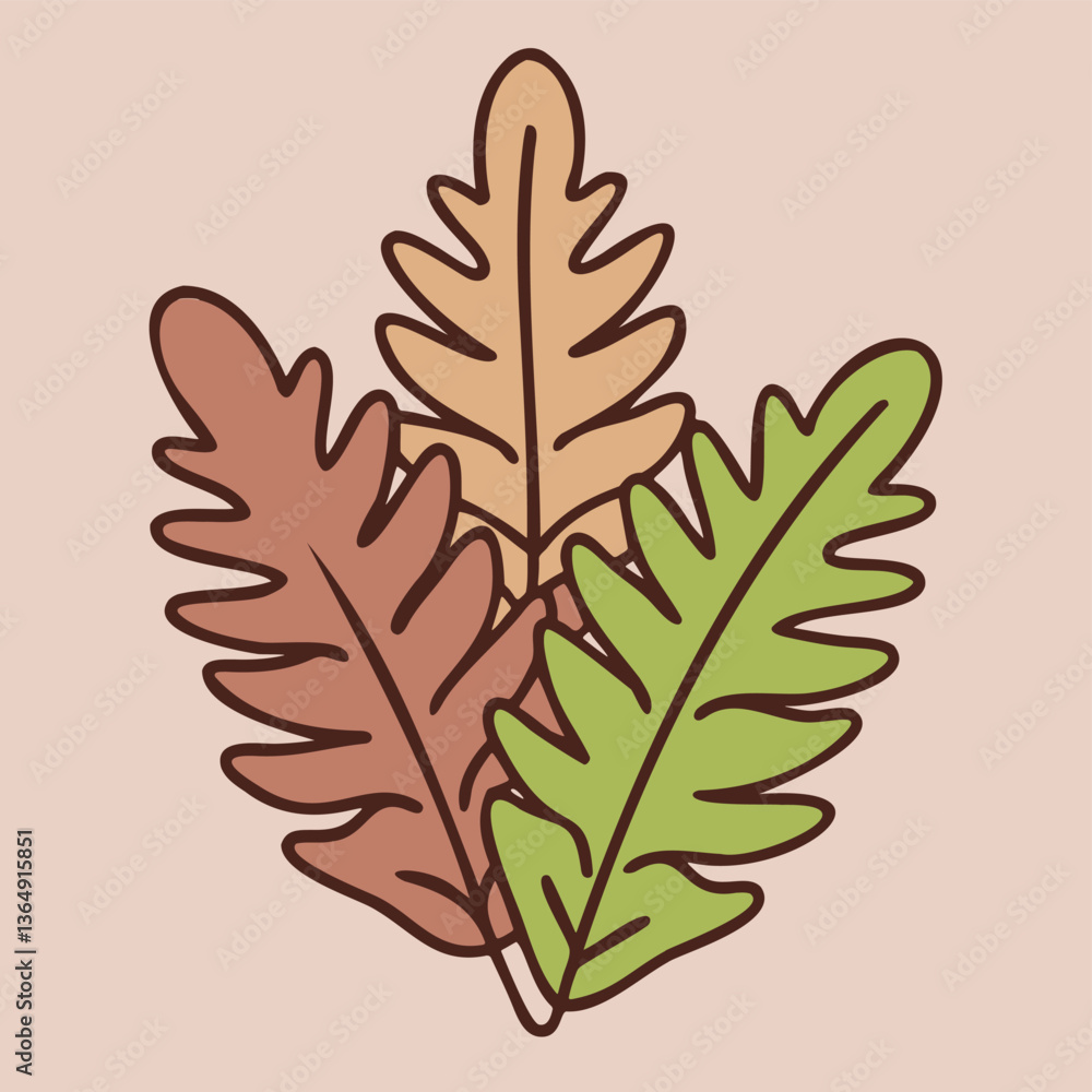 Fototapeta premium Colorful autumn botanical leaf illustration with warm earth tones and elegant hand-drawn outline