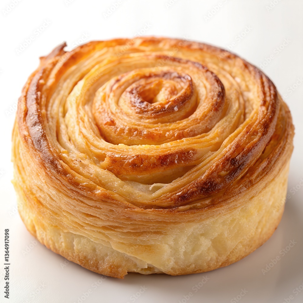 Fototapeta premium Freshly Baked Golden Swirl Pastry, a freshly baked golden swirl pastry with a crispy, flaky crust, ready to be enjoyed as a breakfast or dessert treat