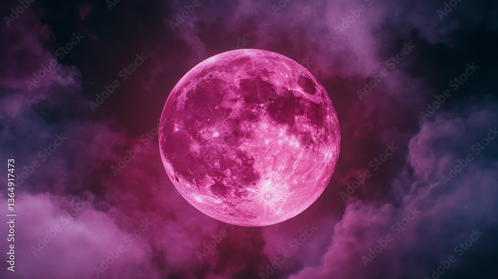 Obraz premium Pink Supermoon in Dramatic Clouds
