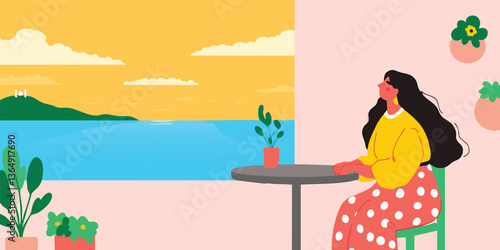 A serene moment of contemplation as a woman takes in the view, merging a moment of solitude with natural beauty. 