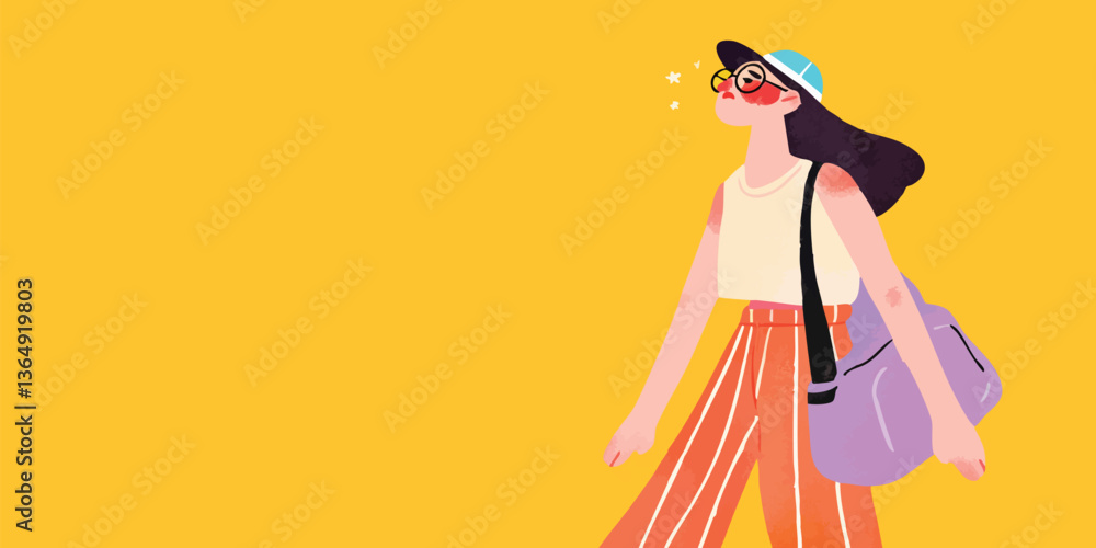 A stylish traveler, basks in the warm sunlight, embarking on a vibrant journey. capturing the essence of wanderlust and optimistic anticipation. A stylish traveler, basks in the warm sunlight, embarking on a vibrant journey. capturing the essence of wanderlust and optimistic anticipation.