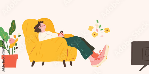 A person relaxes on the yel...