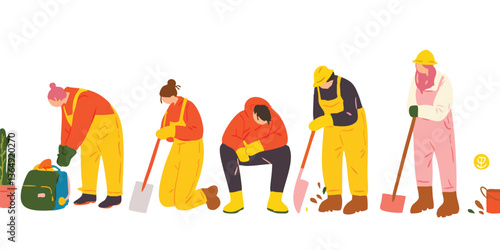 An artistic representation of a dedicated community engaged in a clean-up drive, the collective effort exudes solidarity and care.