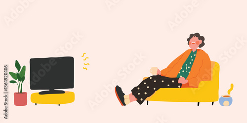 Relaxed individual enjoys a cozy evening of television, surrounded by comforting elements that create a peaceful indoor scene.