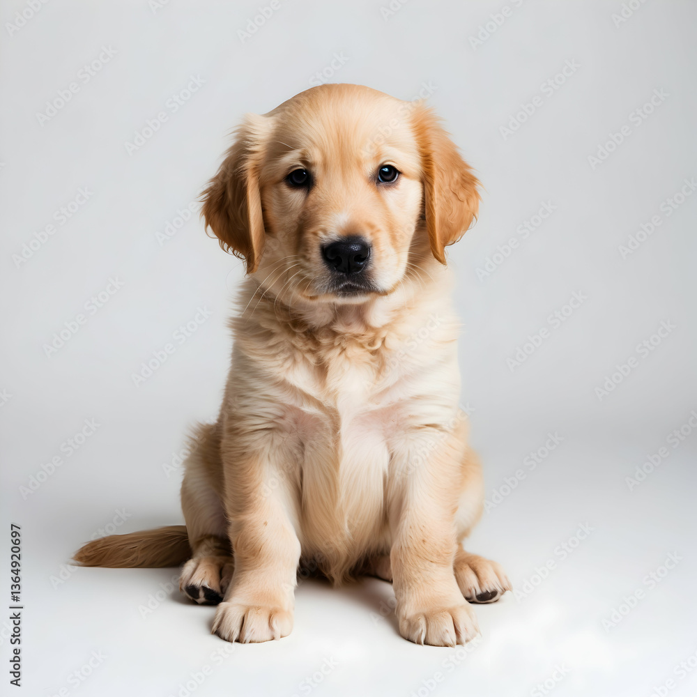 Adorable Golden Retriever Puppy Sits in Studio. Adorable Golden Retriever Puppy Sits in Studio.
