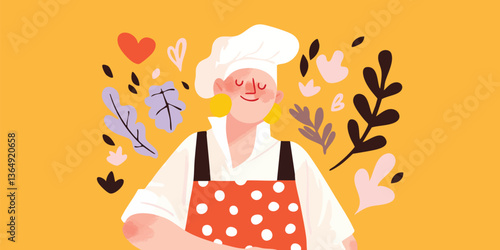 A cheerful chef in a culinary artwork, with elements of cuisine and joy. This image encapsulates the essence of joy and culinary prowess. 