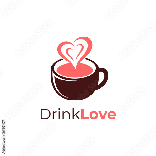 Cup love logo design heart steam vector illustration. Love cup coffee tea with heart symbol vector. Coffee milk vanilla tea logo. Suitable for shop, store, coffee lovers, company, business.
