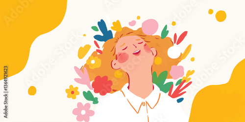 A cheerful cartoon woman li...