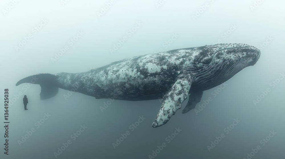 Naklejka premium Gray whale in a misty ocean