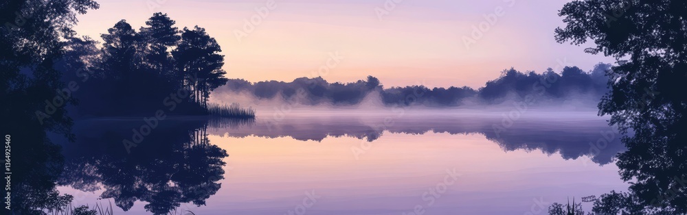 Fototapeta premium Serene Misty Lake at Sunrise