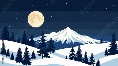 Moonlight Snowy Mountain Landscape
