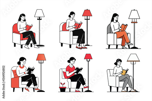 Girl Reading Book In Library Svg Bundle 