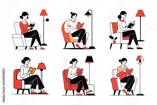 Girl Reading Book In Library Svg Bundle 