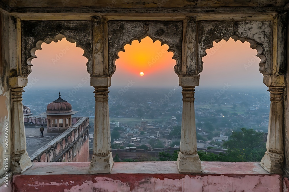 Fototapeta premium Indian fort sunset view from balcony