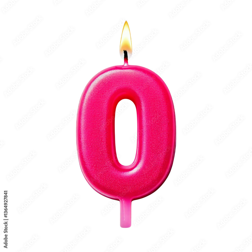 Number zero shaped pink candle, isolated on a transparent background; PNG Number zero shaped pink candle, isolated on a transparent background; PNG
