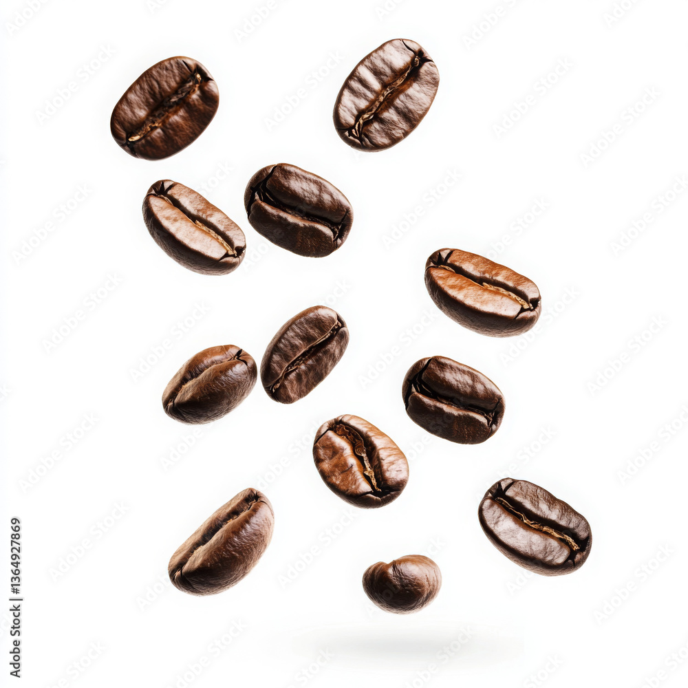 Obraz premium A bunch of coffee beans are flying through the air
