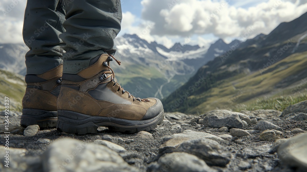 Hiking boots on mountain path Hiking boots on mountain path