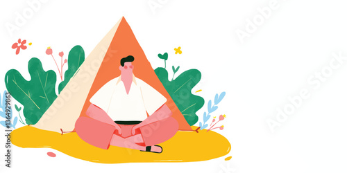 A tranquil illustration of a person absorbed in meditation, finding peace and inner reflection within a tranquil sanctuary.
