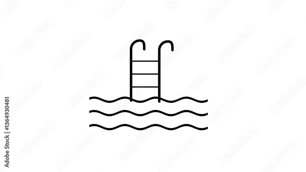 Swimming pool animated line icon. Black color line icon animation. 4K video with transparent background