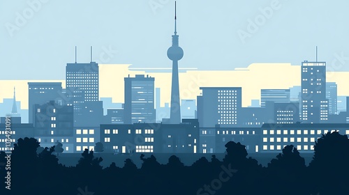 Berlin cityscape at dawn, urban skyline, tranquil scene, background use