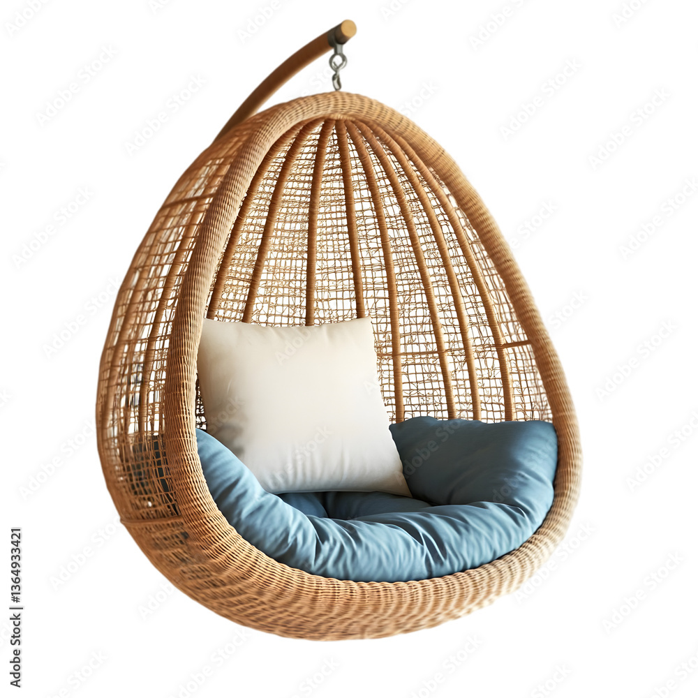 Fototapeta premium Wicker Egg Chair: Hanging Chair on white background