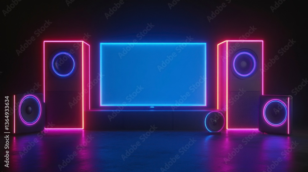 Obraz premium Neon-lit Home Theater Setup