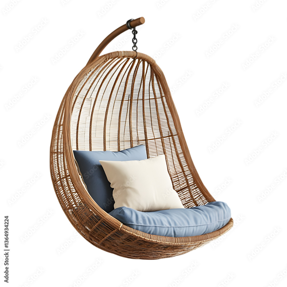 Fototapeta premium Hanging Egg Chair: Rattan Swing on white background