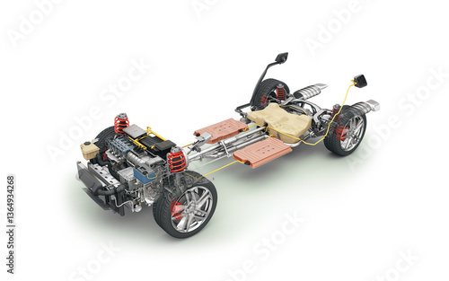 Hybrid Vehicle under carriage system cutaway illustration