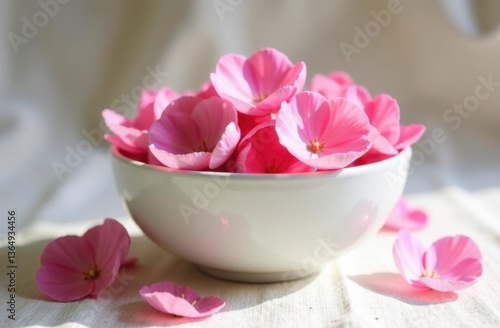 Wallpaper Mural White bowl filled with pink petals on soft fabric surface Torontodigital.ca